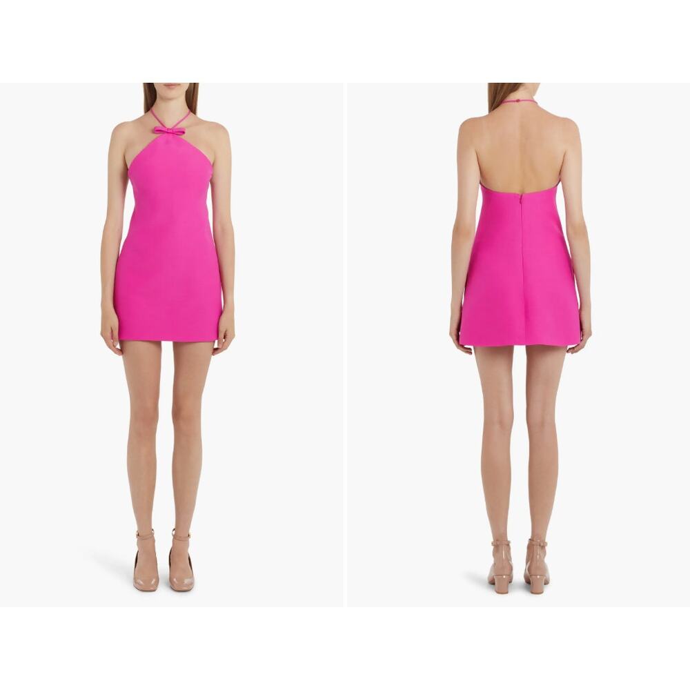 Valentino Garavani Bow Halter Crepe Mini Dress (Size 36/0)